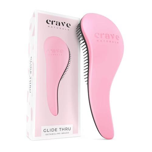 Crave Naturals Glide Thru Detangling Brush For Natural, Curly, Straight, Wet or Dry Hair - Gentle Detangler Brush Styling Tool for Adults, Kids, Toddlers and Little Girls - 8.4x3.4", Pink - color: Pink, size: 1 Pack (Large)