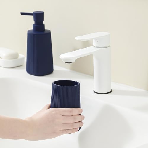 YAUKPH Bathroom Accessories Set 2 Piece Soap Dispenser and Toothbrush Holder for Bathroom Countertop Striped Blue - color: Striped Blue