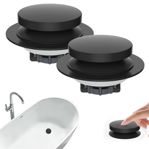 Hibbent 2 Pack 3 in 1 Metal Bathtub Drain Stopper, Universal Pop Up Tub Stopper with Removable Filter Basket, Anti-Clogging Bathtub Hair Catcher for 1.5''~2.4'' Drain, Brass Bullet Core, Matte Black - color: Matte Black Finish