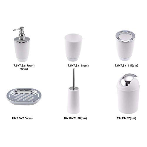 6Pcs Bathroom Accessory Tumbler Toothbrush Holder Bin Soap Dish Dispenser (White) - color: White