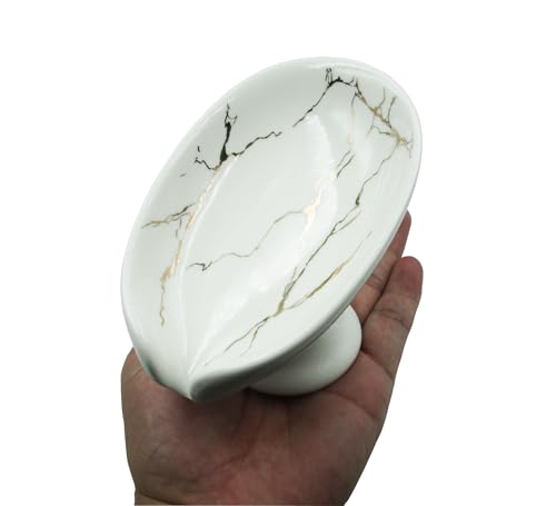 Ceramic Soap Dish, Leaf Shape Self Draining Soap Holder, Sponge Holder, for Shower,Bathroom,Kitchen Sink Organizer (White) - color: White