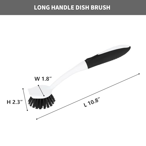 Dish Brush with Handle, 2 Pack Scrub Brushes with Built-in Scraper for Cleaning Kitchen, Pots, Pans and Sink, Scrubber Washing Tools, Black - color: Black