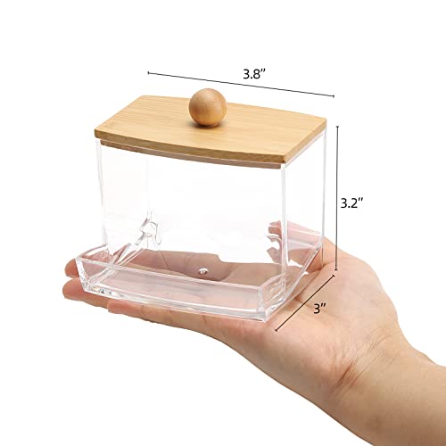 Tbestmax 10oz Qtip Holder Dispenser with Bamboo Lids, Big Clear Bathroom Organizer Accessories Decor for Storage-Qtips Cotton Ball Holder Apothecary Jars, Cotton Swabs, Floss Container - color: 1Pc-Brown