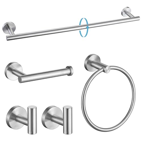 TURS 5 Piece Bathroom Hardware Set Brushed, SUS304 Stainless Steel Bath Towel Bar Set, 24 Inch Bathroom Accessories Kit Wall Mounted - color: Brushed Steel