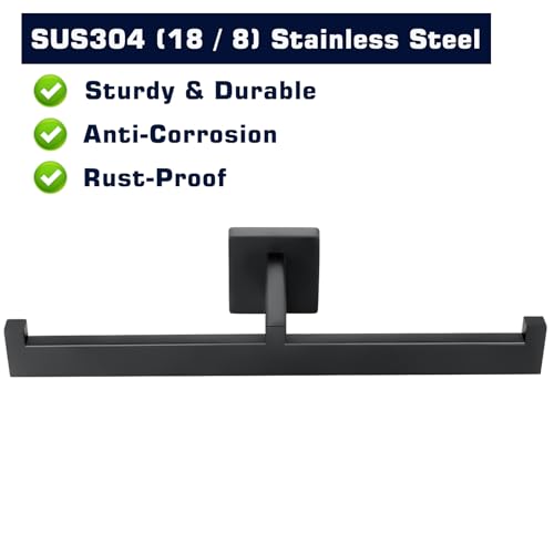 Double Rolls Toilet Paper Holder Matte Black, SUS304 Stainless Steel 2 in 1 Square Tissue Roll Holder Wall Mounted for Bathroom, Hotel, Home Loading Mega Rolls - color: Matte Black