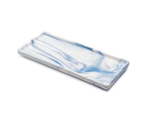 9.2" Porcelain Small Bathroom Narrow Tray - Blue | Mini Ceramic Countertop and Vanity Tray for Cosmetics, Perfume, Jewelry, Candle - Soap Tray for Kitchen Counter - color: Blue, size: 9.2" x 3.6" x 0.6"