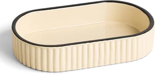 Preston Lane Signature Ceramic Tray – Handmade in Portugal with Fluted Edges & Hand-Painted Trim – Decorative Organizer or Home Accent, Medium, Alabaster 7 x 4.3 x 1.3 - color: Alabaster, size: 7" x 4.3" x 1.3"