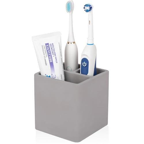 Diatomite Toothbrush Holders Tooth Brush Organizer - Dark Gray | Water-Absorbent Material, 3 Slots for Electric Toothbrush and Toothpaste, for Bathroom Countertop, Shower, Vanity - color: Dark Gray