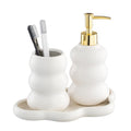 3-Piece Ceramic Bathroom Accessories Set with Sand Point Glaze Design - Tray, Lotion Dispenser, and Tumbler - Bring Nature to Your Bath - color: Beige