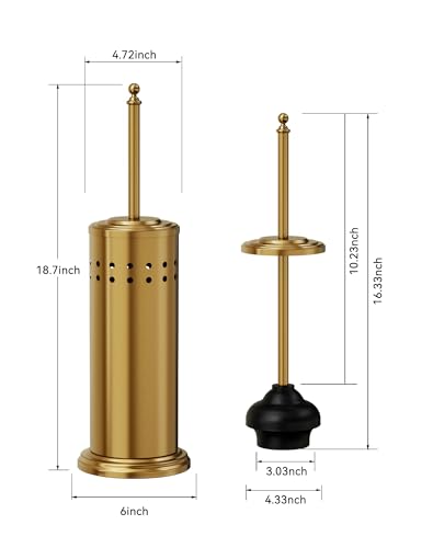 DOWRY Anti-Hand Off Toilet Plunger with Holder for Bathroom,Powerful Efficient Force Suction Cup,Heavy Duty, Deep Cleaning, Gold - color: Gold