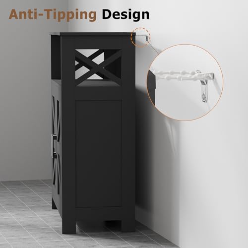 Homhedy Farmhouse Bathroom Storage Cabinet with 2 Doors, Toilet Paper Cabinet with Adjustable Shelf, Small Bathroom Cabinet for Kitchen/Laundry/Living Room, 11.8 x 23.6 x 31.5 Inches, Black - color: Black