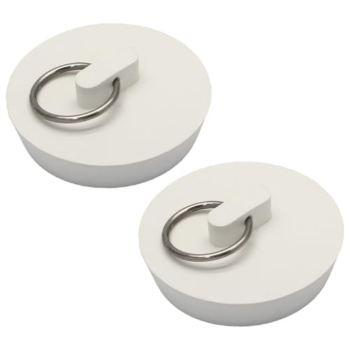 Luomorgo 2 Pack Rubber Drain Stopper, 1-5/8 to 1-3/4 Inch, White | Leak-Proof, Fits Bathtub & Kitchen Sink, Heavy Duty Seal, with Hanging Ring - size: Fits 1-5/8 Inch to 1-3/4 Inch