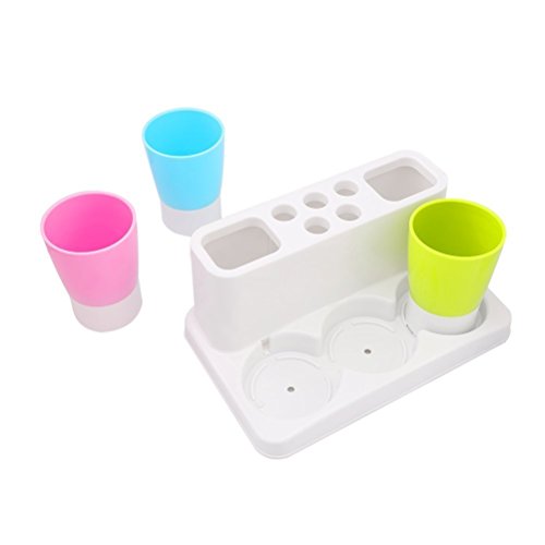 Toothbrush Holder 5 Hole Toothpaste Stand Bathroom Organizer with 3 Rinse cups for Family Set