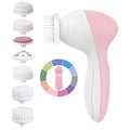 COSLUS Facial Cleansing Brush Silicone Face Scrubber: 7 in 1 FBS-D Electric Exfoliating Rotating Massage Device Waterproof Deep Cleaning Exfoliation Spa Machine - Electronic Skin Care Wash System - color: Pink, size: With 7 brush heads