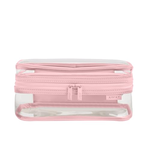 Away Clear Toiletry Bag - Water-Repellent Travel Toiletry Bag with 2 Compartments, U-Zip Opening, Interior Zip Pocket - Blush Pink - color: Blush Pink