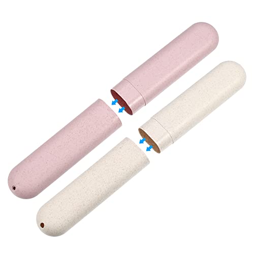 VOCOSTE 2pcs, Traveling Toothbrush Holders Case, PP Toothbrush Case for Travel Business, Beige, Pink, 8.07''x1.22''x0.83''