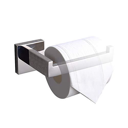 TASTOS Polished Chrome Toilet Paper Holder SUS304 Stainless Steel, Modern Square Half Open Bathroom 5 inch TP Holder Wall Mount Rustfree Tissue Roll Dispenser for Washroom Kitchen 2 Pack - color: Polished Chrome, size: Square (2 pack)