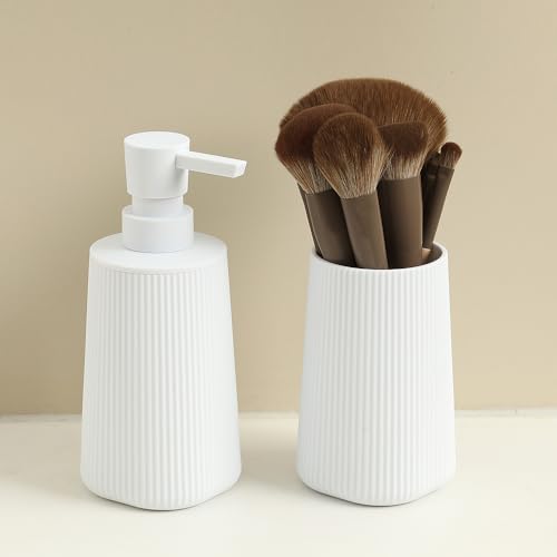 YAUKPH Bathroom Accessories Set 2 Piece Soap Dispenser and Toothbrush Holder for Bathroom Countertop Striped White - color: Striped White