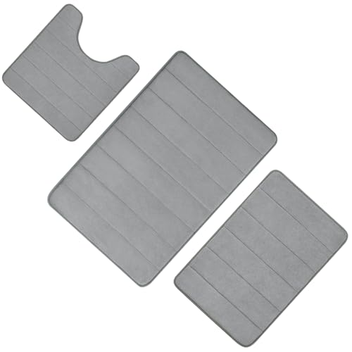 Bathroom Rugs Sets 3 Piece Memory Foam Bath Mat Machine Washable Bathroom Rug for Shower,Bath Tub,Bedroom,Water Absorb Toilet Mat,Super Soft Bath Mat Set,Light Grey - color: Light Grey
