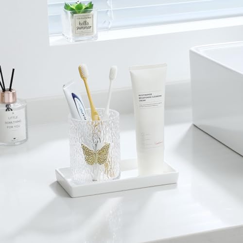 Luxspire Bathroom Vanity Tray, Mini Soap Dispenser, Small Ceramic Perfume and Jewelry Dish, Trinket Holder, Rectangle Candle Tray, Bath Organizer Kitchen Sink Narrow Dish, White - color: White, style: Mini