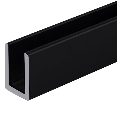 Brixwell SDCD38MBL-CCP4 Matte Black 3/8" Fixed Panel Shower Door Deep U-Channel 4 inch Sample - color: Matte Black, size: 4 Inch - Sample