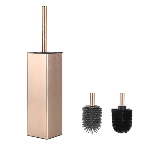 BGL Standing Toilet Brush and Holder Rose Gold Aluminium Toilet Bowl Cleaner Brush and Holder for Bathroom Storage and Organization, Square Design Sturdy and Space Saving - color: Rose Gold