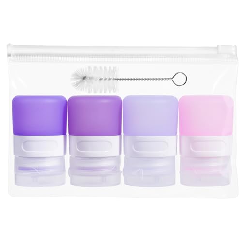 MICEBAY Condiment Squeeze Bottles for Sauces, 1-oz Mini Silicone Salad Dressing Container to Go with Snack Storage Bag, Leakproof Sauce Bottles for Lunch Box, 4 Pack, Purple - color: Purple, size: 1 OZ