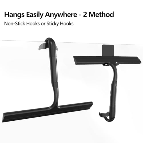 Shower Squeegee for Glass Doors, All-One-Piece Winning - Silicone Squeegee | Squeegee with Built-in Hook for Shower Glass,Bathroom, Window, Mirror, Tile Wall,Car, Streak-Free Cleaner Tool,10-Inch,Black - color: Black