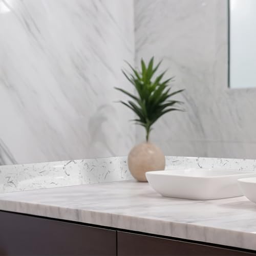 Reallnaive 2 Pcs 22" x 4" Marble Vanity Sidesplash Bathroom Vanity Backsplash Engineered Stone Side Splash for Bathroom Sink Home Decoration (Carrara White)