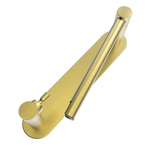 Adhesive Toilet Paper Holder Gold Double Post Pivoting Bathroom Toilet Tissue Holder Roll Holder Stick On No Drilling Stainless Steel and Zinc Alloy - color: Brushed Gold