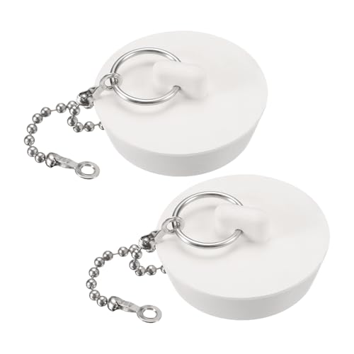 uxcell 2 Pcs Tub Stoppers, Rubber Bathtub Stoppers 1-5/8" to 1-3/4" Kitchen Sink Drain Stopper, Bathroom Drain Plug with Pull Ring and 15" Beaded Chain, White - size: 1-5/8"to 1-3/4"
