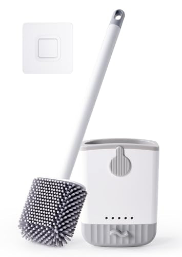 HONOVA Silicone Toilet Bowl Brush with Ventilated Holder, 1 Pack, White | Floor Standing & Wall Mounted, Drip-Proof, Toilet Cleaner Brush for RV Travel, Camper, Family Bathroom - style: 1 Pack
