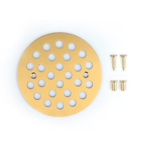 4-1/4 Inch Screw-in Round Floor Drain Cover Replacement Shower Drainer Grates (Brushed Golden) - color: Brushed Golden