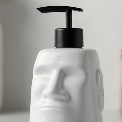 BOPPIE Stylish Ceramic Moai Statue Soap Dispenser, Modern Countertop Hand & Dish Soap Dispenser for Bathroom/Kitchen, Refillable Liquid Soap Bottle with Manual Pump (Ceramic Moai) - color: Ceramic Moai