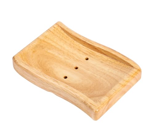 Wooden Soap Dish, Wavy-Shaped Soap Holder with 3 Draining Holes Design, Countertop Soap Saver for Shower/Bathroom/Sink/Kitchen, Self Draining Soap Tray Container, Natural - color: Natural
