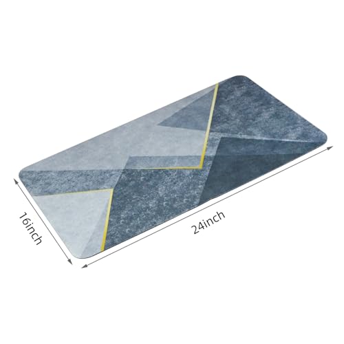 Diatomaceous Earth Bath Mat,Quick Dry Bathroom Rug,Non-Slip Absorbent Mat for Bathroom Floor Bathtub Shower,16x24 Inches (Grey-Golden Impression, 16“ x 24”)