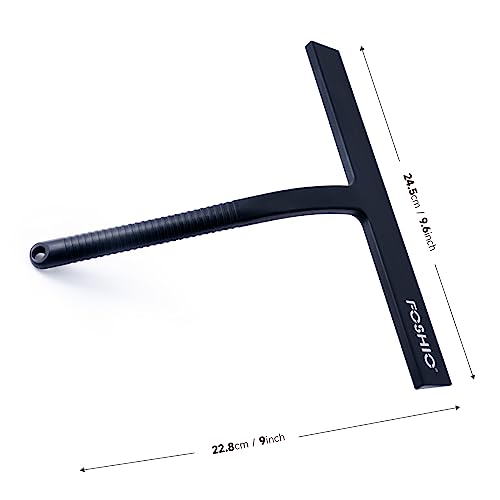 FOSHIO Shower Squeegee for Glass Doors with Suction Cup, Silicone Squeegee for Window Cleaning, Small Squeegee for Shower Glass Door, Window Squeegee with Stainless Steel Non-Slip Handle (Black)