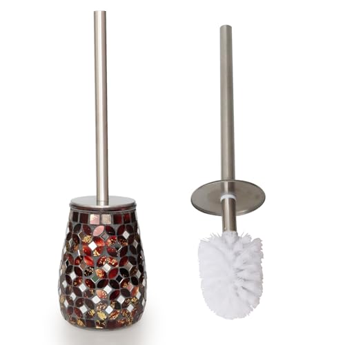 Handmade Mosaic Toilet Brush and Holder Set, Decorative Brown Glass Toilet Bowl Brush with Stainless Steel Handle, Luxury Bathroom Accessories Set, Mosaic Bathroom Decor, Weighted Base - color: Brown Mosaic