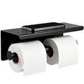 Double Toilet Paper Holder with Shelf, Wall Mount Tissue Roll Holder for Bathroom, 304 Stainless Steel Commercial Toilet Tissue Dispensers with Phone Shelf(Black) - color: Black