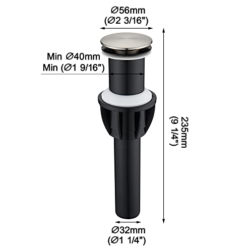 TIORIY Vessel Sink Drain Without Overflow, Plastic Bathroom Pop up Sink Drain Brushed Nickel, Built-in Anti Clogging Sink Stopper, Fit for 1 3/4 Inch Sink Vanity Drain Assembly with Strainer - color: No Overflow Brushed Nickel