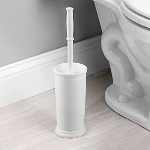 mDesign Toilet Bowl Brush and Holder - Covered Bathroom Brush - Standing Scrubber in Modern Holder - Compact, Space Saving, Deep Cleaning - White - color: White