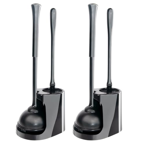 CELOX 2 Sets Black Toilet Brush and Plunger Set for Bathroom Heavy Duty - color: Shiny-black
