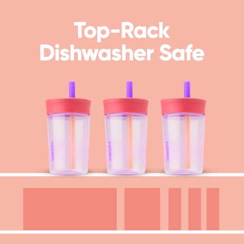 Owala Kids Insulation BPA-Free Plastic Tumbler with Spill Resistant Flexible Straw, Easy to Clean, Kids Water Bottle, Great for Travel, Dishwasher Safe, 15 Oz, Pink and Purple (Lilac Rocket) - color: Lilac Rocket, size: 15 Ounces