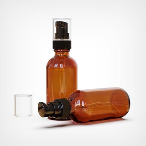 12Pack 2oz Amber Glass Pump Bottles, 60ml with Black Pump, Empty Refillable Travel Small Container For Lotion Cream Essentil Oil Shampoo (2oz) - size: 2oz Amber Glass