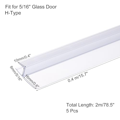uxcell Shower Door Side Seal, H-Type Shower Door Sweep for 5/16" Glass 78.5" Long (15.7" x 5 Pcs), 3 Section Segmented Frameless Glass Door Seal Strip, Stop Shower Leaks, Clear - size: 5/16" Glass 78.5" Long