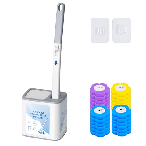 Toilet Brush and Holder - No Touch Wall Mount Disposable Bowl Cleaners Set,Snap-On Quick Cleanup Hygienic Wand,for Small Condos,Compact Bachelor Apartments and Quick Daily Cleanups
