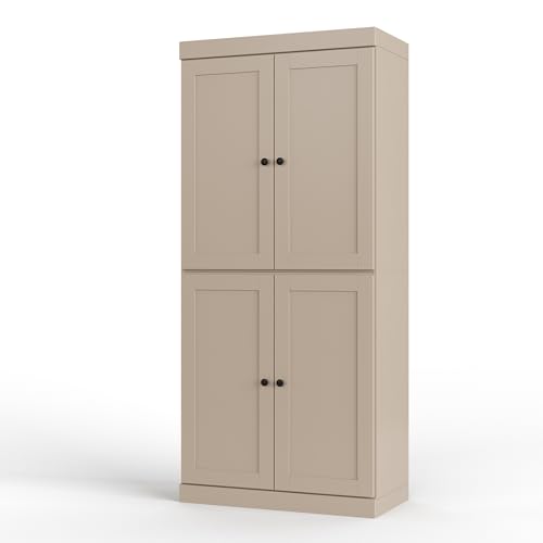 Palace Imports Solid Wood Tall Bathroom Pantry Cabinet with 4 Shaker Doors & Adjustable Shelves, Beige - 100% Eco-Friendly, Renewable, Space-Saving Storage, 71.5" H x 32" W, Made in Brazil - color: Beige