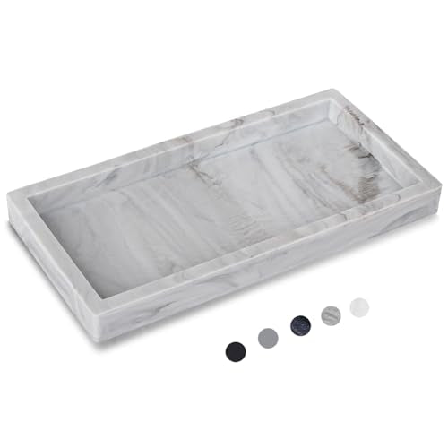 Small Bathroom Vanity Silicone Tray for Counter, Rectangle Dish Soap and Sponge Holder for Kitchen Sink, Perfume Organizer for Dresser, Marble Grey | Small, Thickened Silicone, Easy to Clean, Waterproof, Non-Slip, for Countertop, Kitchen, Bedroom, Dresser