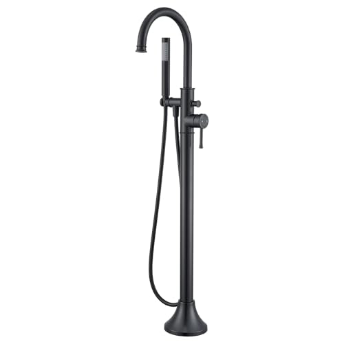 Wowkk Free Standing Tub Faucet Black Freestanding Bathtub Faucet Floor Mount Brass Bathroom Tub Filler with Hand Shower - color: Black, style: Modern
