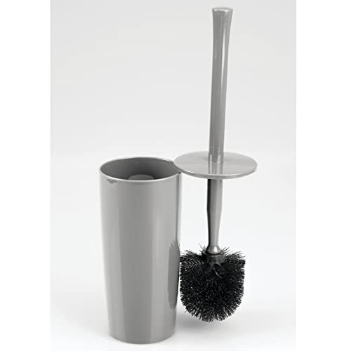 mDesign Slim Plastic Toilet Bowl Brush and Holder Set, Modern Compact Storage Organizer Cleaner Scrubber for Toilet - Heavy Duty Cleaning Plunger for Bathroom, Aura Collection - Gray